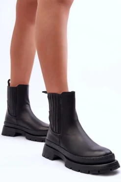Masywne Skórzane Botki Sztyblety Czarne Rosan