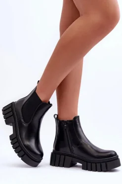 Masywne Skórzane Botki Sztyblety Czarne Orryss