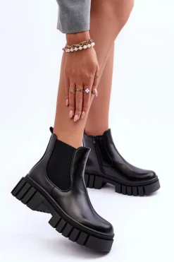 Masywne Skórzane Botki Sztyblety Czarne Orryss