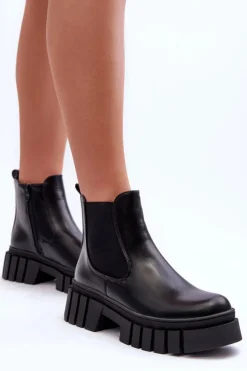 Masywne Skórzane Botki Sztyblety Czarne Orryss