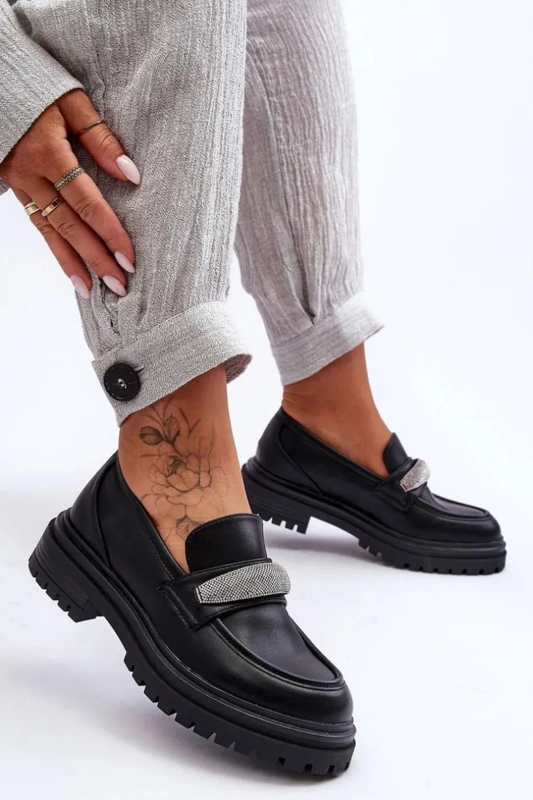 Masywne Skórzane Mokasyny Z Ozdobą Czarne Aricka