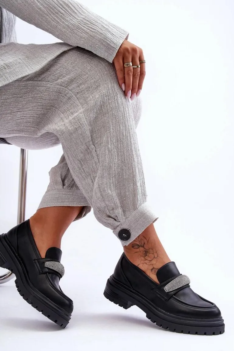 Masywne Skórzane Mokasyny Z Ozdobą Czarne Aricka