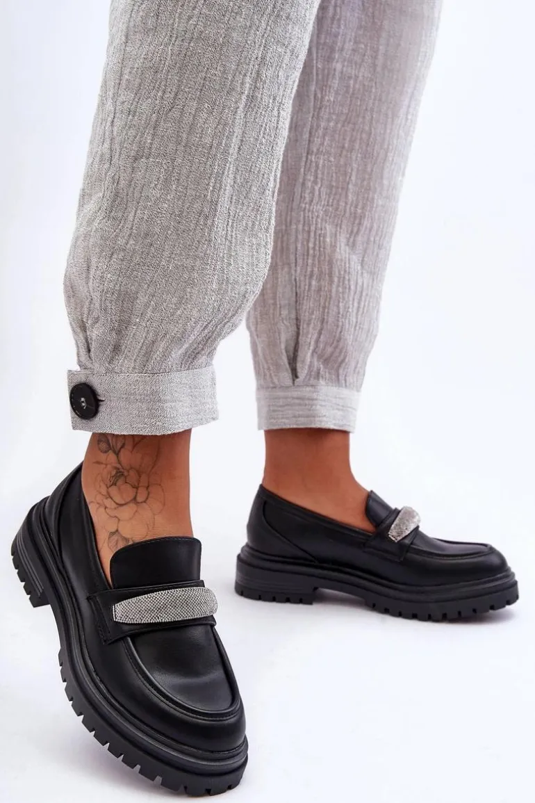 Masywne Skórzane Mokasyny Z Ozdobą Czarne Aricka