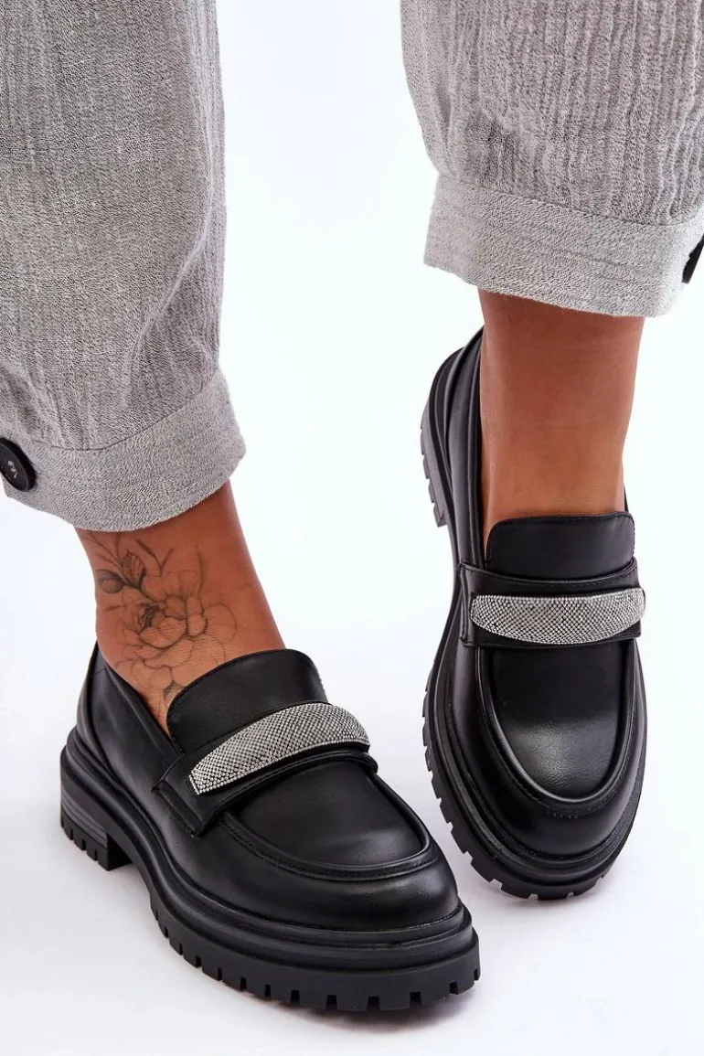 Masywne Skórzane Mokasyny Z Ozdobą Czarne Aricka