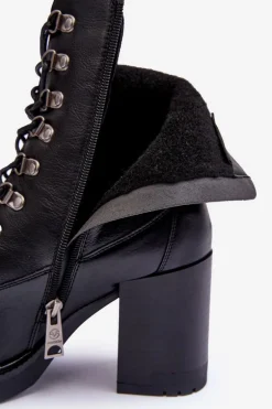 Masywne Sznurowane Botki Na Słupku Czarne Lathia