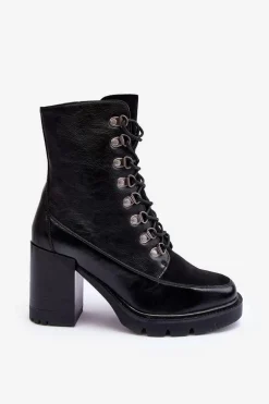 Masywne Sznurowane Botki Na Słupku Czarne Lathia