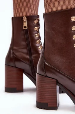 Masywne Sznurowane Botki Na Słupku Brązowe Lathia