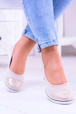 Materiałowe Beżowe Baleriny Na Koturnie Elleni