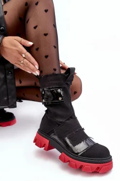 Materiałowe Botki Damskie Na Suwak Czarne Elinare