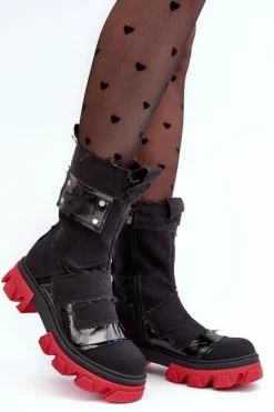 Materiałowe Botki Damskie Na Suwak Czarne Elinare