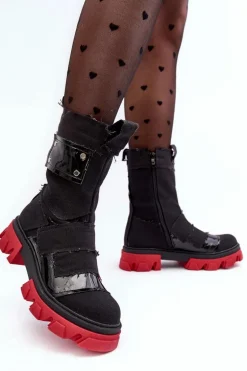 Materiałowe Botki Damskie Na Suwak Czarne Elinare