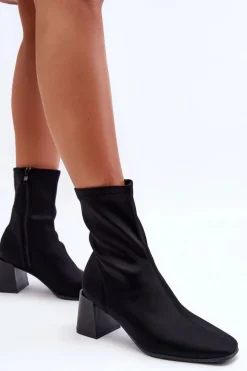 Materiałowe Botki Na Suwak Czarne Amisa