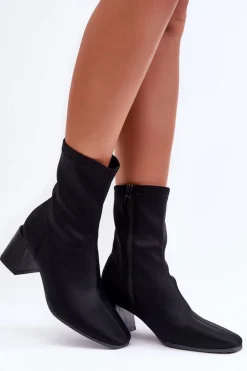 Materiałowe Botki Na Suwak Czarne Amisa