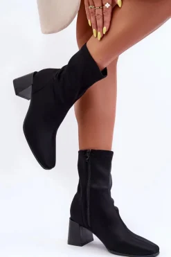 Materiałowe Botki Na Suwak Czarne Amisa