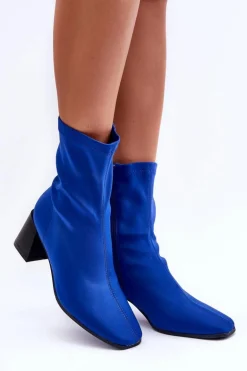 Materiałowe Botki Na Suwak Niebieskie Amisa