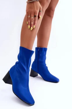 Materiałowe Botki Na Suwak Niebieskie Amisa