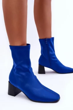 Materiałowe Botki Na Suwak Niebieskie Amisa