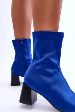 Materiałowe Botki Na Suwak Niebieskie Amisa