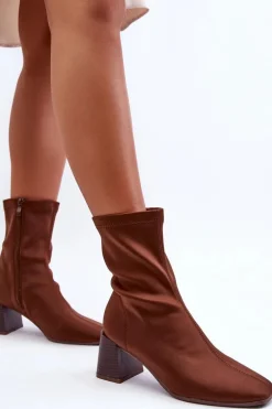 Materiałowe Botki Na Suwak Brązowe Amisa