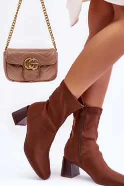 Materiałowe Botki Na Suwak Brązowe Amisa