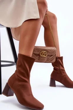 Materiałowe Botki Na Suwak Brązowe Amisa