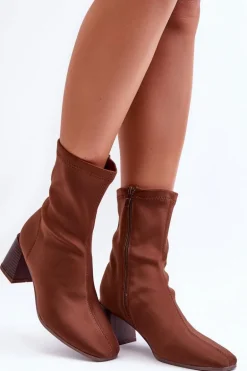 Materiałowe Botki Na Suwak Brązowe Amisa