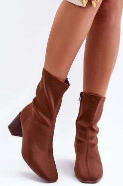 Materiałowe Botki Na Suwak Brązowe Amisa