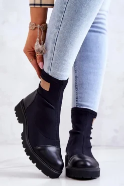 Materiałowe Botki Wsuwane Nicole Czarne 2705