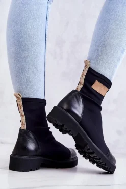 Materiałowe Botki Wsuwane Nicole Czarne 2705