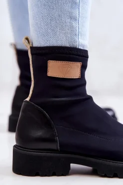 Materiałowe Botki Wsuwane Nicole Czarne 2705