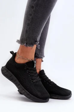 Materiałowe Buty Sportowe Damskie Czarne Kephope