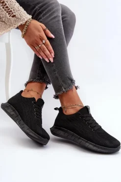 Materiałowe Buty Sportowe Damskie Czarne Kephope