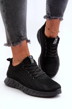 Materiałowe Buty Sportowe Damskie Czarne Kephope