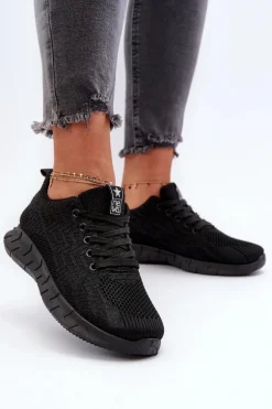 Materiałowe Buty Sportowe Damskie Czarne Kephope