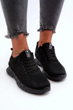 Materiałowe Buty Sportowe Damskie Czarne Kephope
