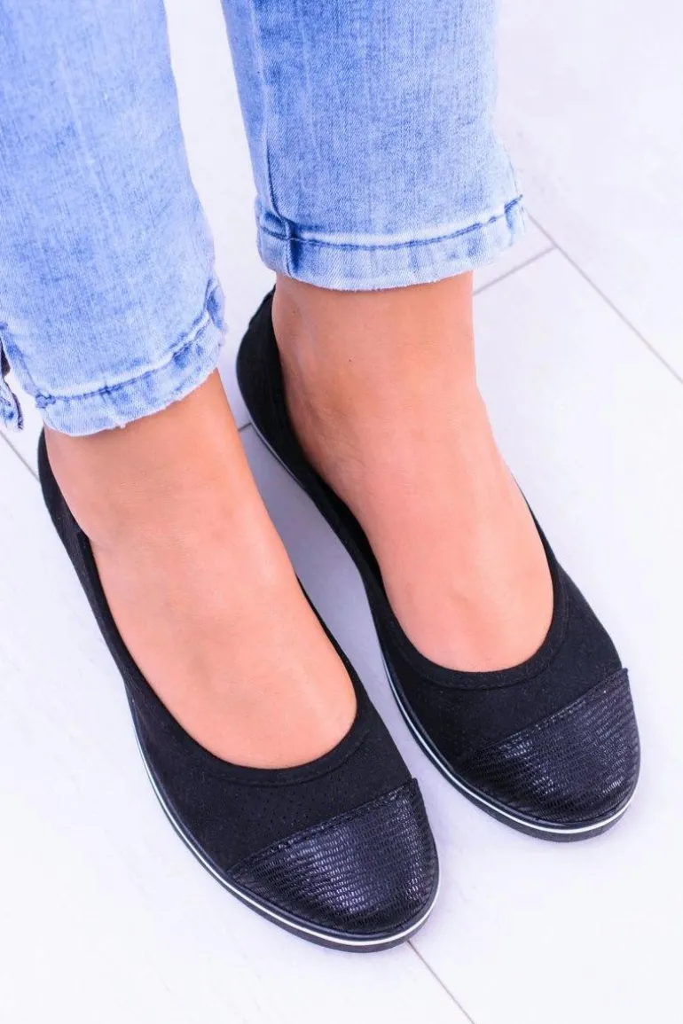 Materiałowe Czarne Baleriny Na Koturnie Elleni