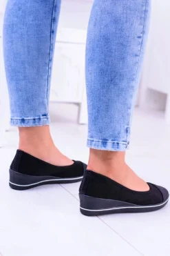 Materiałowe Czarne Baleriny Na Koturnie Elleni