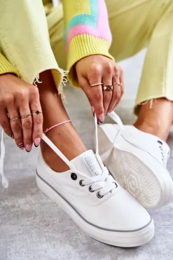 Materiałowe Damskie Tenisówki Big Star KK274017 Białe