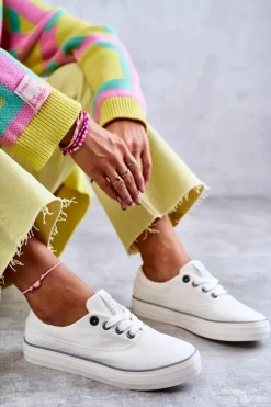 Materiałowe Damskie Tenisówki Big Star KK274017 Białe