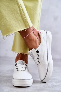 Materiałowe Damskie Tenisówki Big Star KK274017 Białe