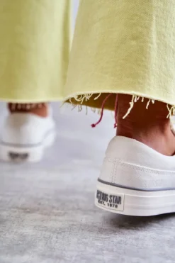 Materiałowe Damskie Tenisówki Big Star KK274017 Białe