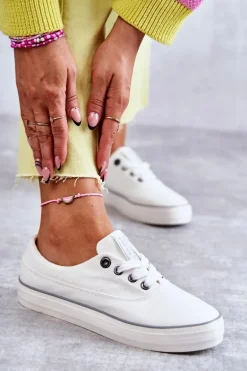 Materiałowe Damskie Tenisówki Big Star KK274017 Białe