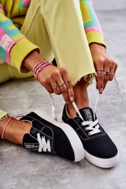 Materiałowe Damskie Tenisówki Big Star KK274019 Czarne