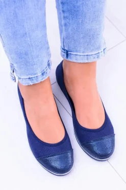 Materiałowe Granatowe Baleriny Na Koturnie Elleni