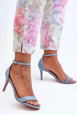 Materiałowe Klasyczne Sandały Na Szpilce Niebieskie Tossa