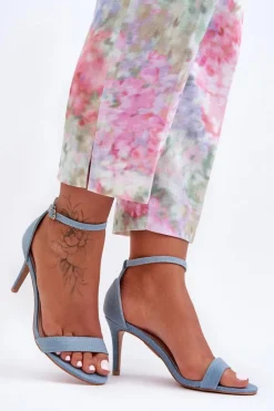 Materiałowe Klasyczne Sandały Na Szpilce Niebieskie Tossa