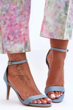 Materiałowe Klasyczne Sandały Na Szpilce Niebieskie Tossa