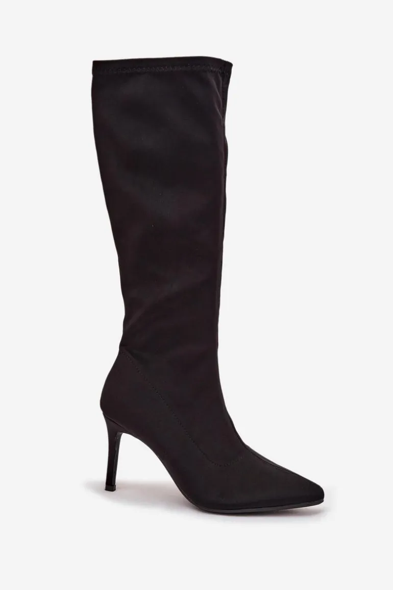 Materiałowe Kozaki Damskie Na Szpilce S.Barski HY52-513 Czarne