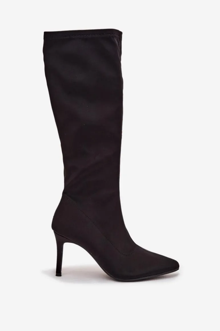 Materiałowe Kozaki Damskie Na Szpilce S.Barski HY52-513 Czarne