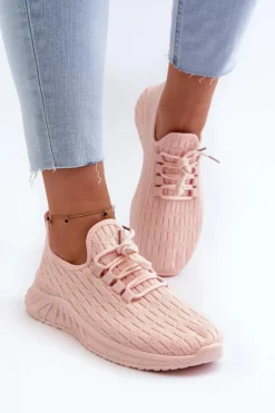 Materiałowe Lekkie Buty Sportowe Damskie Różowe Xalara